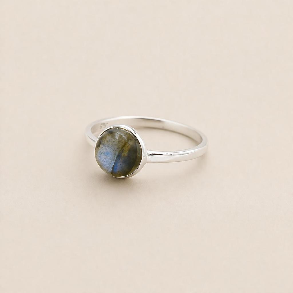 Labradorite Round Ring, 925 Sterling Silver Bezel Ring, Boho Gemstone Statement Jewelry