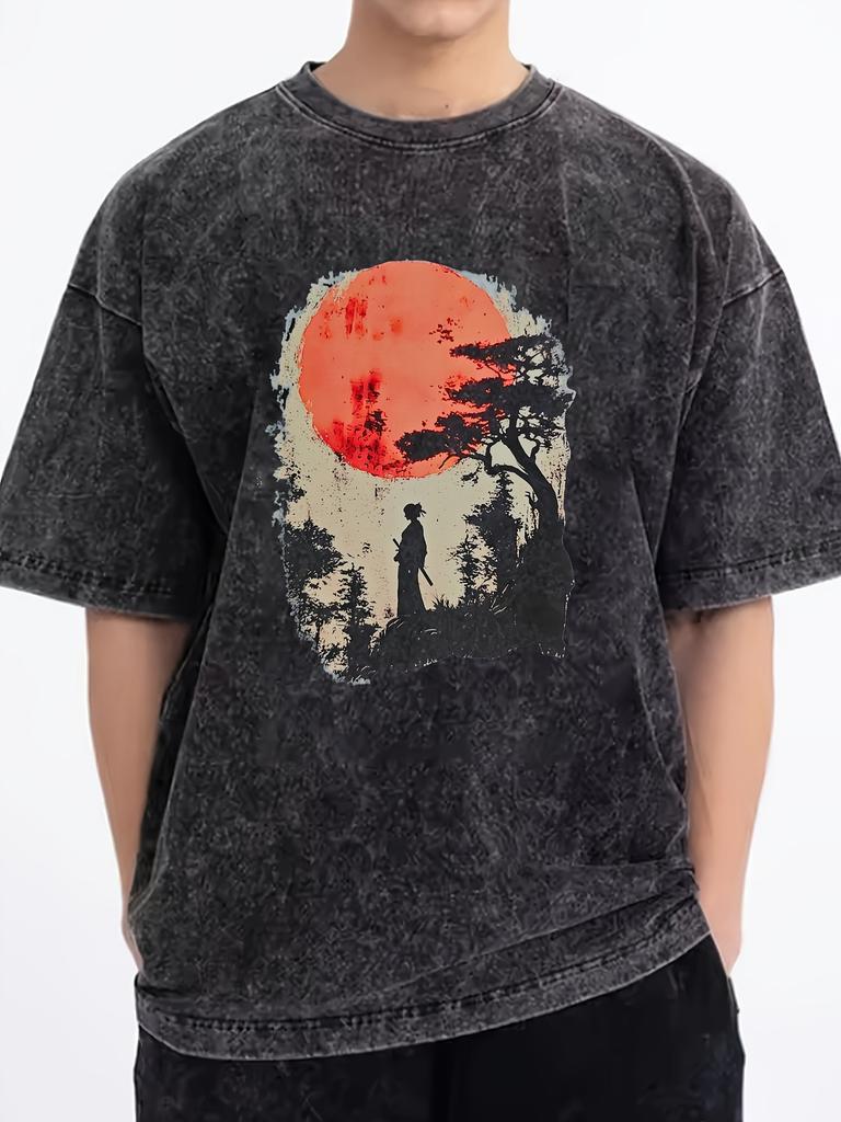 1 Men's Casual Crew Neck T-Shirt, Short Sleeve, Creative Graphic Print, Loose Knit Fabric, Casual Streetwear, Stretchy Fit, Machine Washable