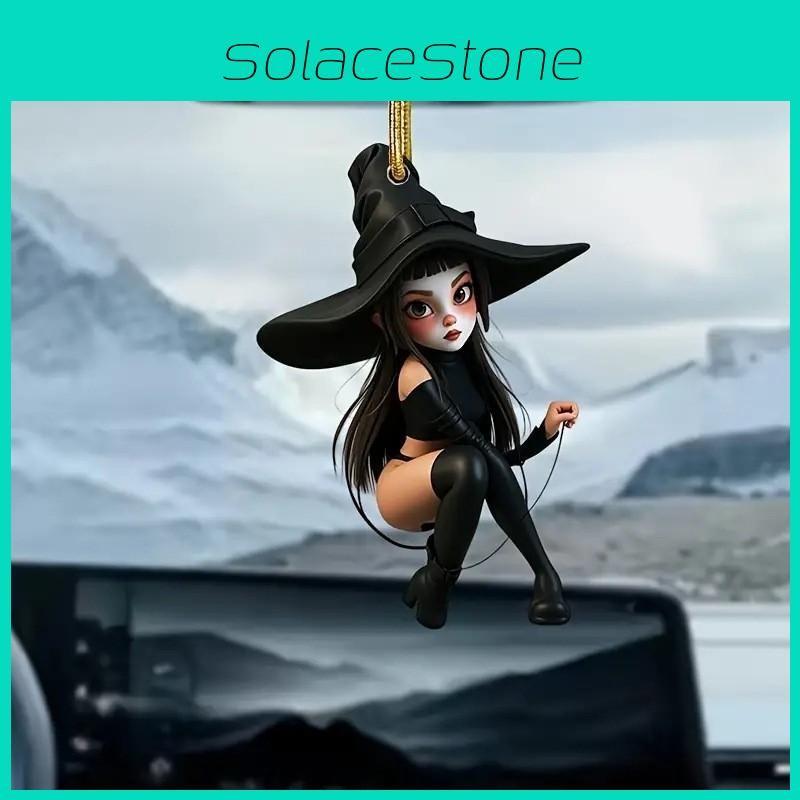 Witch Decoration Car Acrylic Halloween Pendant Cartoon Motif Vehicle Interior