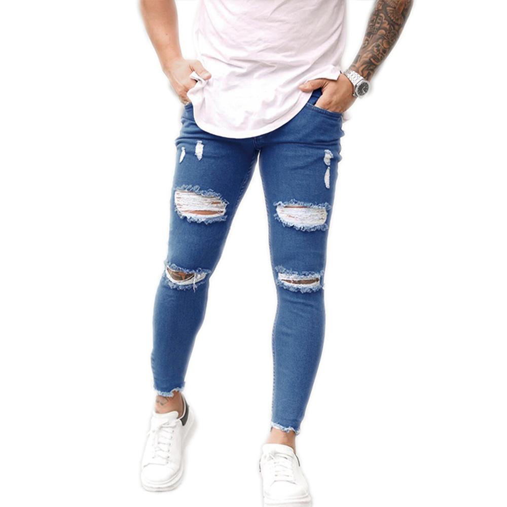 Pantalones vaqueros rasgados para hombre Slim Fit Pantalones vaqueros  elásticos Hip Hop Pantalones largos y delgados comprar a buen precio —  entrega gratuita, reseñas reales con fotos — Joom