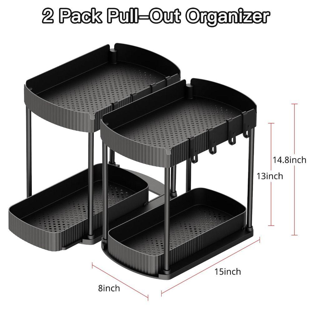 Versatile 2 Tier Under Sink Organizer Pull Out Stable Storage Rack Multi-Purpose Sliding Out Drawers for Bathroom Kitchen