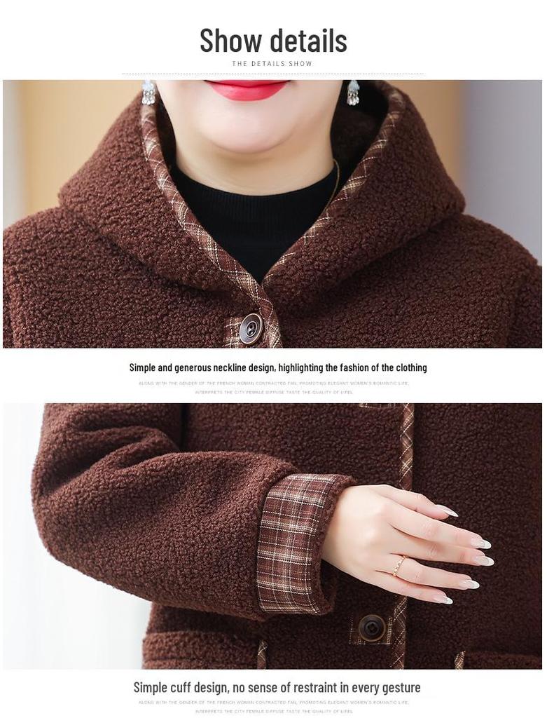 Plus Size Winter Sheepskin Fleece Jacket for Middle-Aged & Elderly Women
