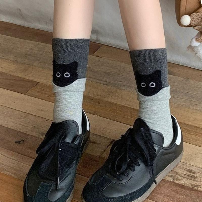 

1-3pairs Cartoon Cat Socks Women s Trendy Two Wear Sock 2025 New Winter Cute Cartoon Cat Plush Sock Stacked Socks
