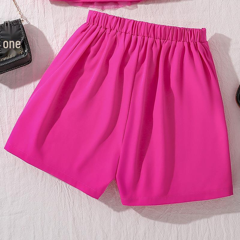 Girls' European & American 3D Flower Spaghetti Strap Top and Irregular Shorts - 2025 Summer Style Set
