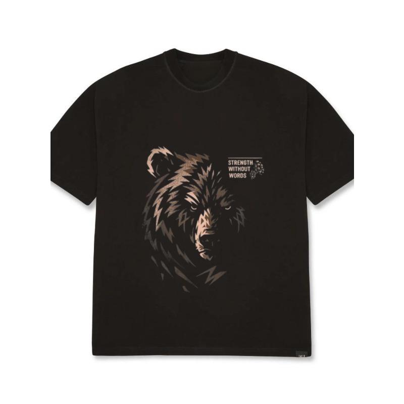 

Футболка оверсайз с графическим принтом черного медведя, дизайн с текстом Сила без слов , повседневная уличная одежда, мужской топ XXXXL чёрный