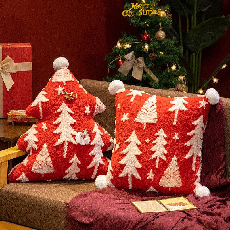 Stuffed Christmas Tree Throw Pillow for Sofa, Winter Party Home Decor Cushion Gift