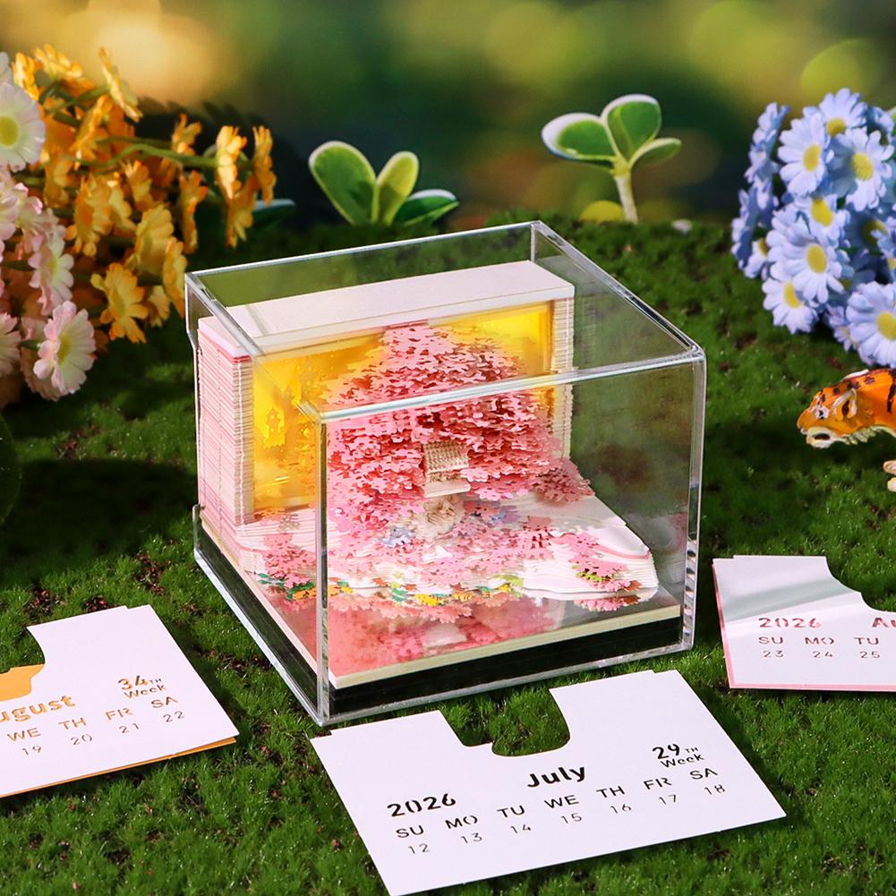 Unique Paper Sculpture Calendar For Desk Decor LED Light Memo Art Note Papers Student Present