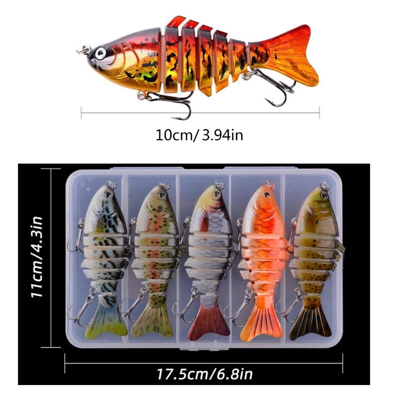 5pcs Artificial Hard Baits Swimming Lure with Treble Hook Multi Jointed Swimbait Saltwater Swimbait Fishing Tackle
