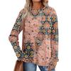 Women's Winter Color-Block Printed Lightweight Brushed-Cotton Round Neck Top