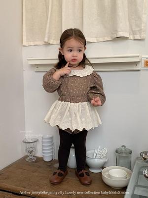 Jenny Kids 2025 Autumn Baby Girl 2-Piece Set: Korean Style Lace Peter Pan Collar Shirt with Overall Skirt