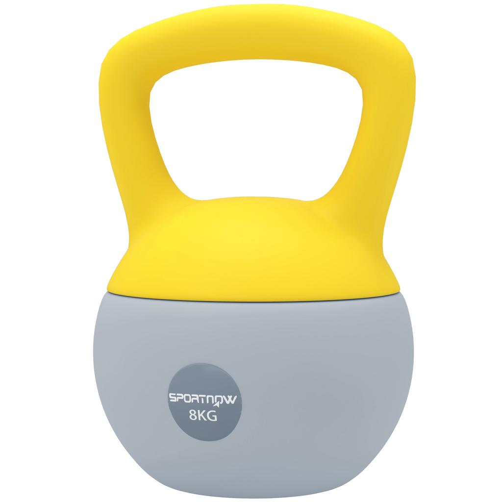 8KG Soft Kettlebell, Kettlebell with Non-Slip Handle for Home Gym, Weight Lifting, Strength Training, Yellow/Grey