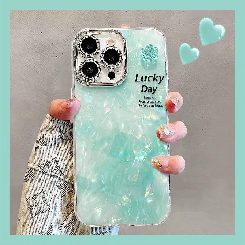 

Мятно-зеленый кулон-камелия, подходит для чехла для мобильного телефона Apple 13promax, 16 Высококлассный, 15 Узор ракушки, 14 Свежий iPhone 16