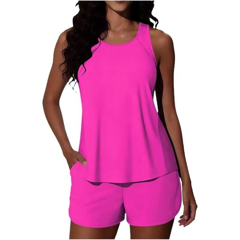 Costum de baie Tankini cu două piese, fără mâneci, pentru femei, stil vestă
