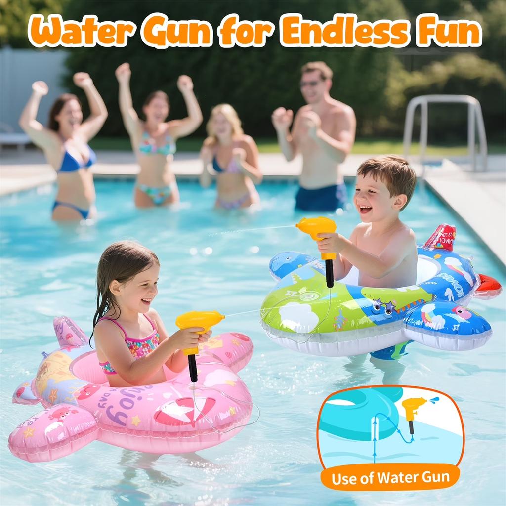 Inflatable Baby Pool Float with Safety Seat and Water Spray Gun Toddler Swimming Ring for Outdoor Water Activities and Pool Use
