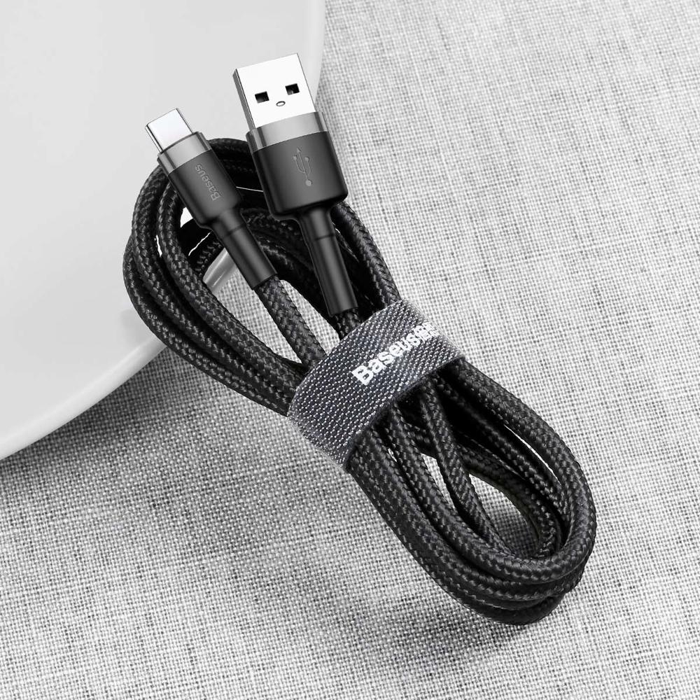 Cabo trançado durável USB para USBC QC3.0 0,5 m preto e cinza