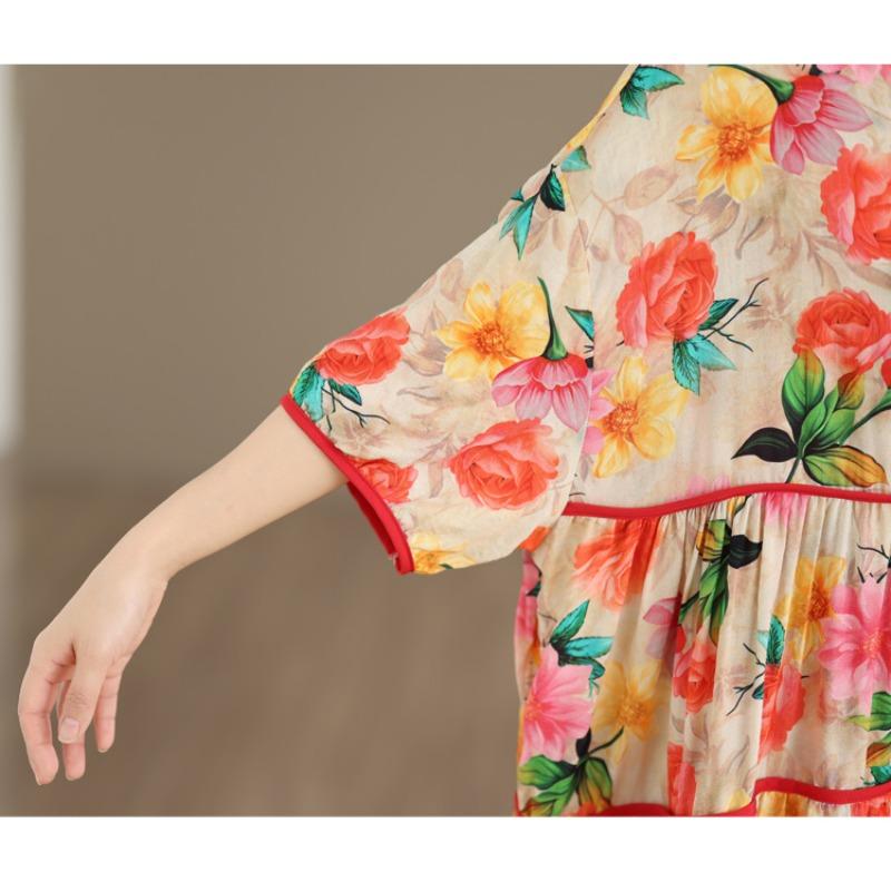 DIMANAF New 2026 Women Plus Size Summer Long Dress Sundress Loose Oversize Print Maxi Lady Floral Cotton Beach Dress