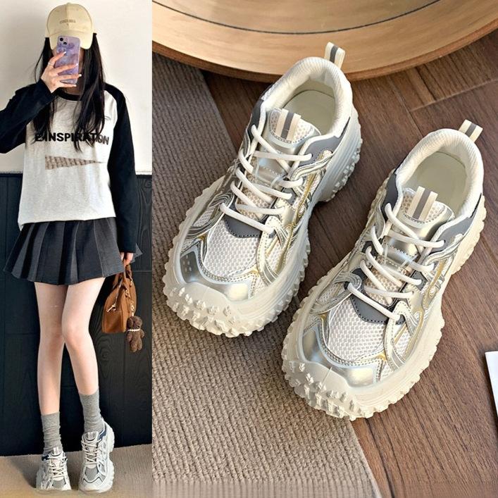 Daddy Shoes Women's Spring and Autumn 2025 New Women's Shoes Retro Small Man Thick-soled Lightweight Sports Shoes Breathable Casual Shoes