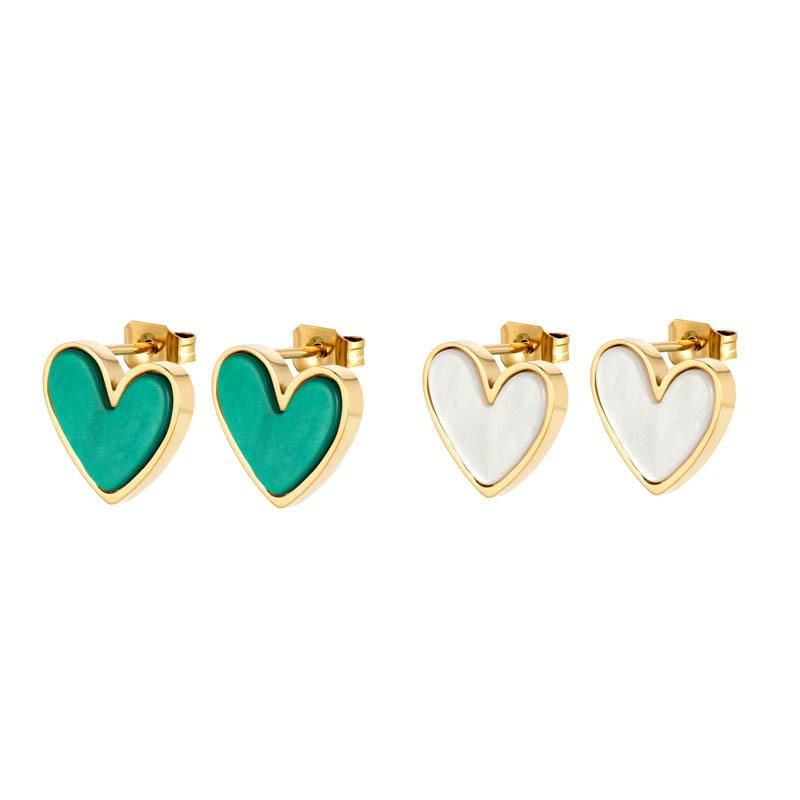 Vintage Woman Sweet Romantic Heart-Shaped Shell Earrings Fashion Simple Stud Earrings Best Party Wedding Anniversary Zircon