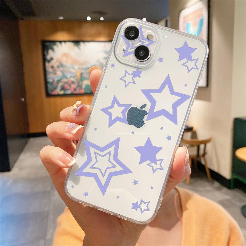 For iPhone 15 16 14 13 12 mini 11 Pro Max XS X XR SE 7 8 Plus Silicone Clear Cover Style Stars Pattern Luxury Phone Case
