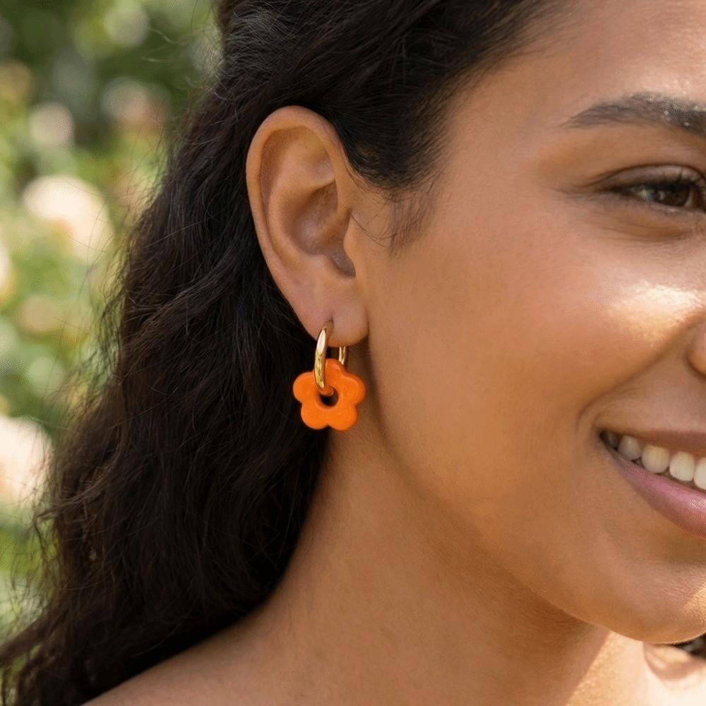 Stainless Steel Flower Hoop Earrings Colorful Ear Buckle Aesthetic Ear Cuffs  Accessories