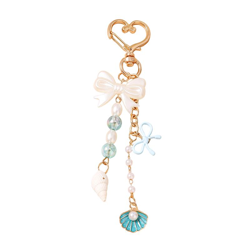 Cute Bowknot Love Heart Keychain Pearl Key Ring Pendants For Women Girls Handbag Decor Diy Handmade Key Chain Gifts