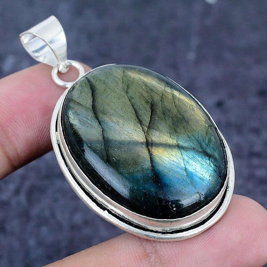 Labradorite Gemstone 925 Sterling Silver Jewelry Pendant 2.17"
