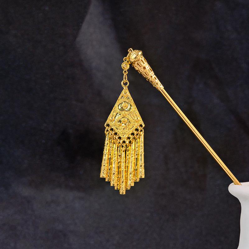 Chinese Geometric Hollow Tassel Hairpin, Ethnic Style Water Drop Leaf Hanfu Accessory for Women