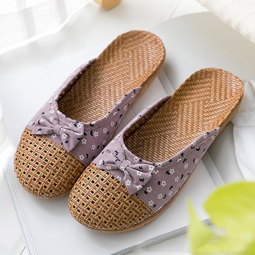 Women'S Home Indoor Bowknot Korean Edition Home Linen Slippers Sock Slippers For Women With Grippers Fuzzy S For Women Slippers