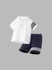 Trendy Street Style Set for Kids - English Color Tricolor Shoulder Small Boys' Polo Short Sleeve T-Shirt 2-Piece Outfit Boys' College Style