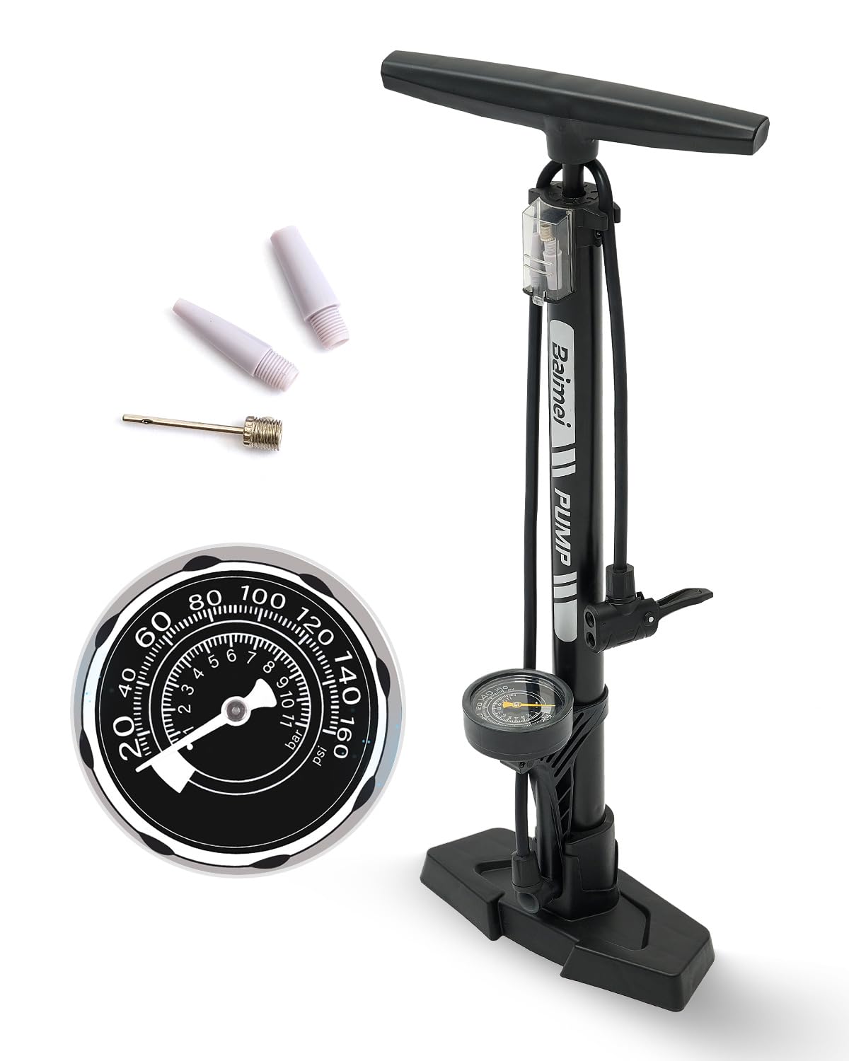 

Bicycle Air Pump Gauge Compatible with All Floor Air Road Cross Bicycle Adapter Black [wowlomo] [Air Included, Valves] Pump, French/American/British чёрный
