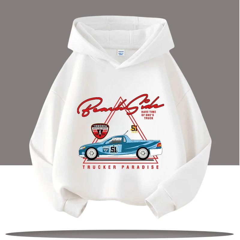 2025 New Vintage Car Children's Hooded Sweatshirt with Cartoon Print, Boys' Sportswear, Girls' Casual Top, Fall-winter Clothing