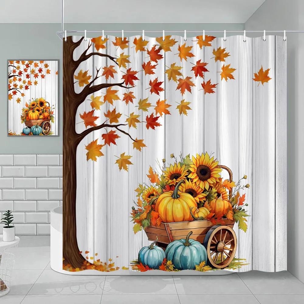 

unframed Halloween Shower Curtain Autumn Pumpkin Farm Cars Maple Leaf Bat Castle Witch Ghost Skeleton Bathroom Decorative Shower 35x70in-90x180cm