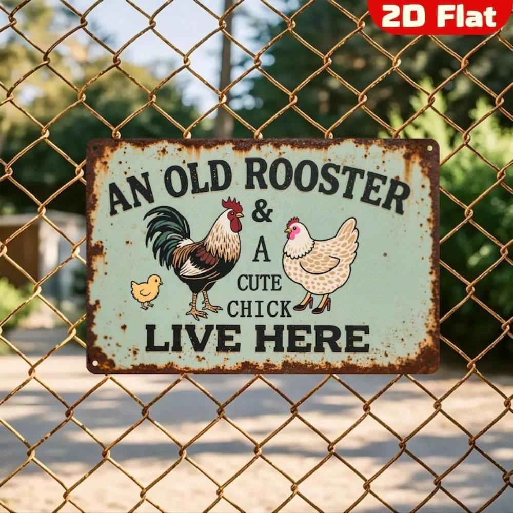 Vintage Rooster Hen Metal Wall Art Kitchen Decor Farmhouse Tin Sign