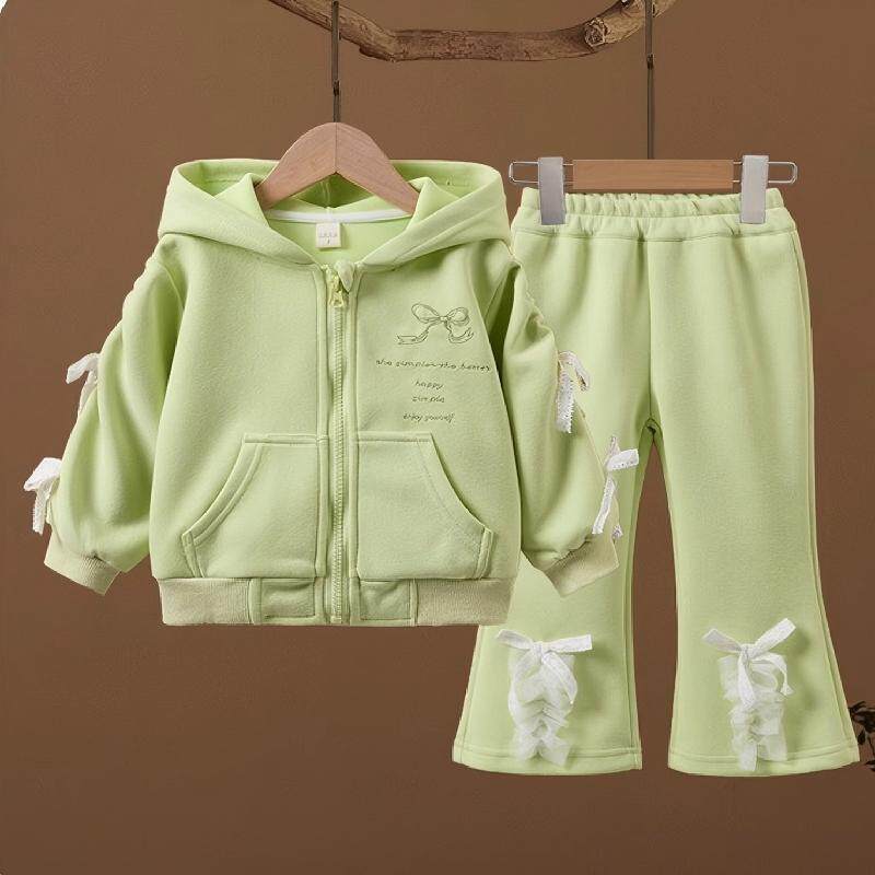 Girls Autumn Sports Set Long Sleeve Hooded Jacket With Flare Pants Kids Casual Two Piece Outfit 90