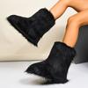 Fashion Faux Fur Boots Women Winter Snow Boots Luxury Fluffy Fuzzy Short Botas Warm Cozy Mid-Calf Botas Mujer Cross Belt Buckle PlusSize