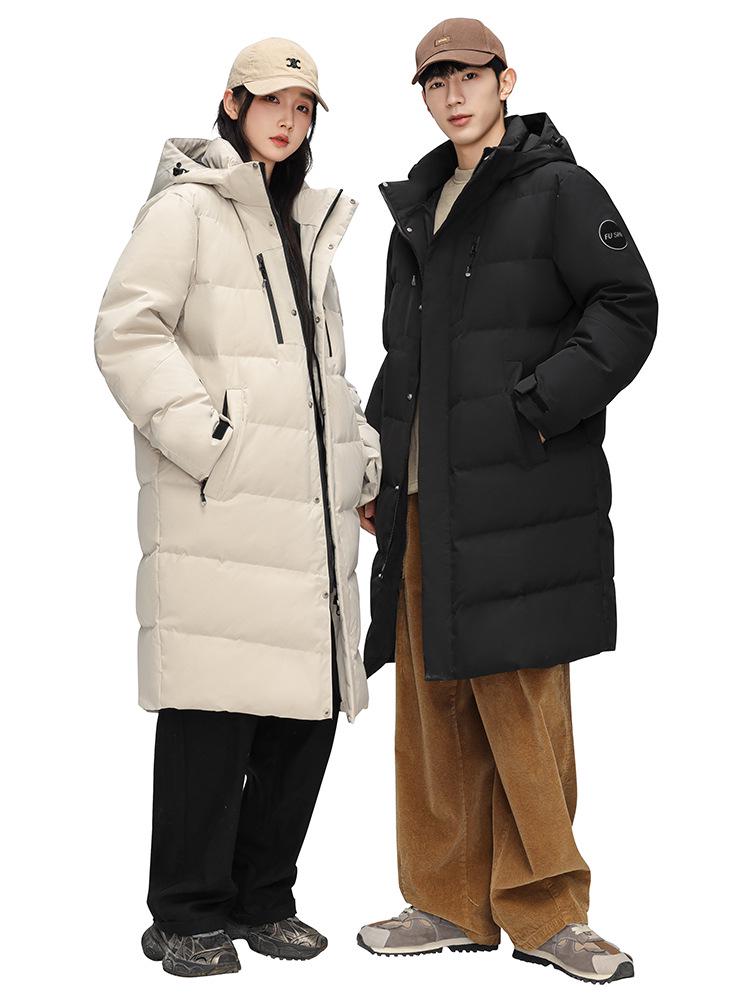 Unisex High-End Long Over-the-Knee Down Jacket: 90% White Duck Down, Loose Fit, Hooded Winter Coat