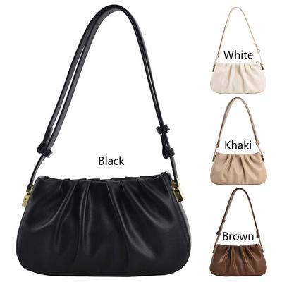 Women PU Fashion Shoulder Bag Solid Color Stylish Crossbody Bag Cloud Messenger Bag Ruched Clutch Purse Outdoor Travel Bag