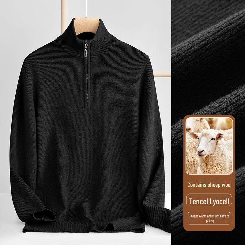 Men's Wool Lyocell Zipper Stand Collar Sweater - Autumn/Winter 2025
