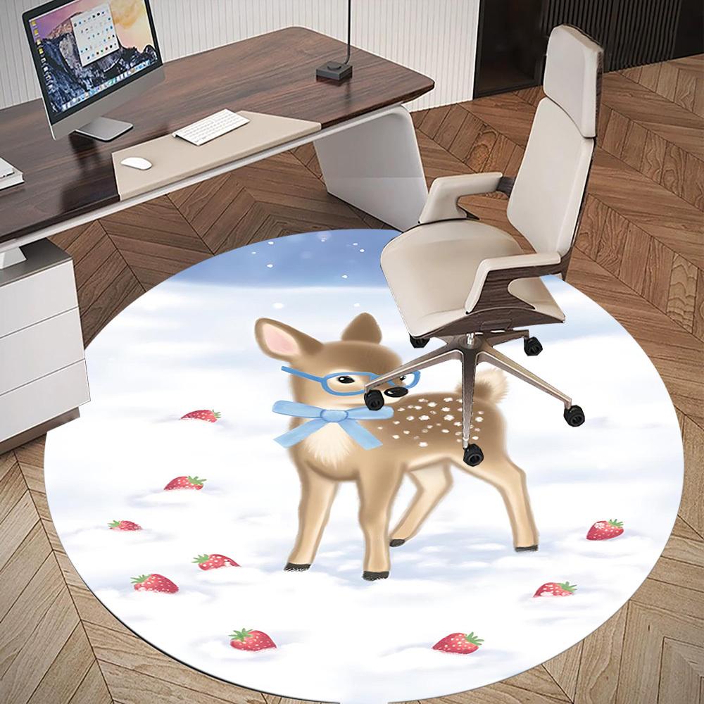 1pc deer strawberry Round Chair mat office Area Rug - Non-Slip, Floor Mat for Office, Bedroom, and Indoor Decor p127154