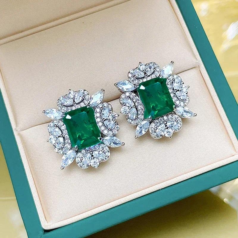 Red/Green Cubic Zirconia Stud Earrings For Women Luxury  Wedding Engagement Party Female Accessory Trendy Jewelry
