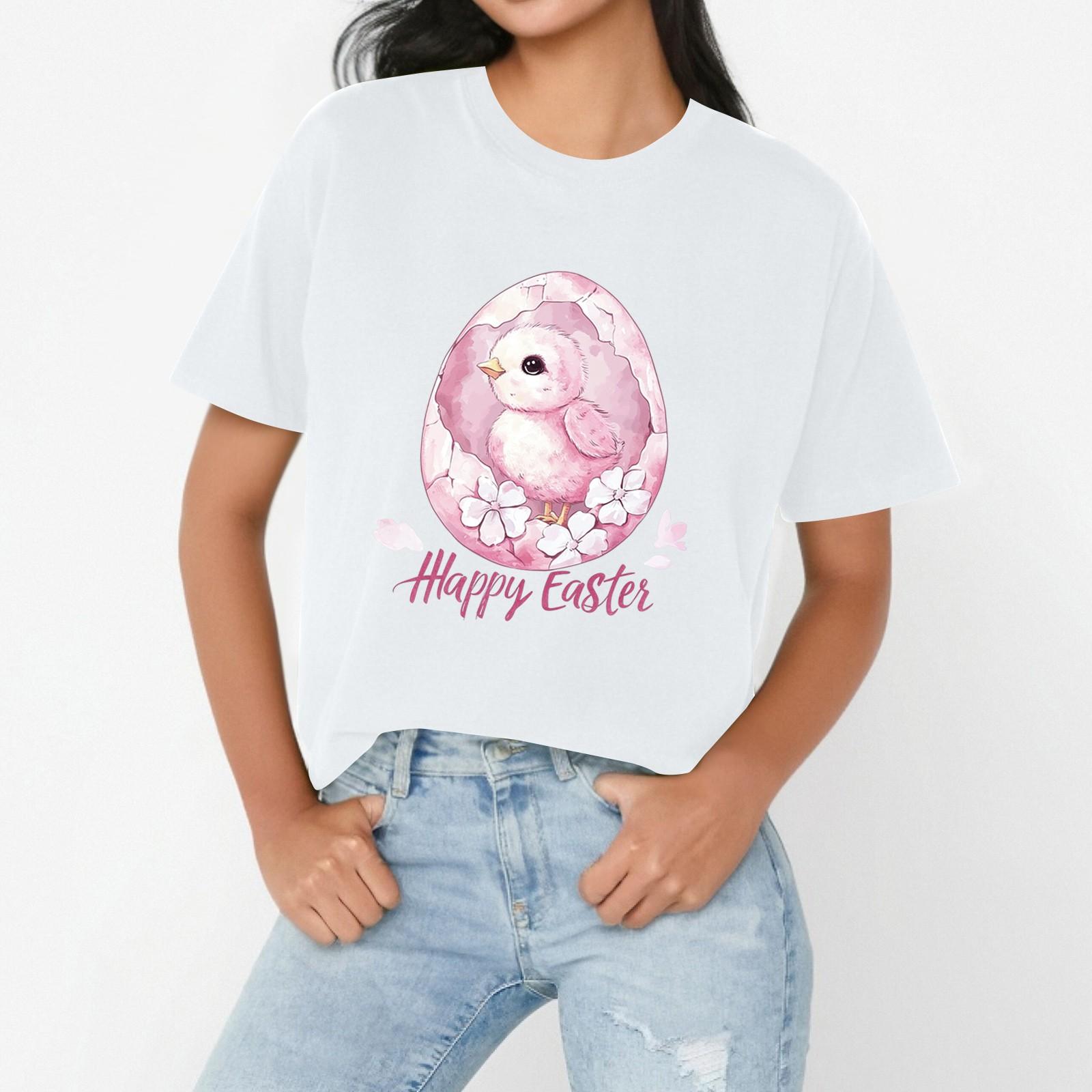 

HAPYY EASTER Женская повседневная свободная футболка с пасхальным принтом и круглым вырезом, пуловер с коротким рукавом XL белый