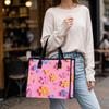 Cute Pink Floral Tote Bag for Daily Shopping Casual Lightweight Canvas Shoulder Handbag