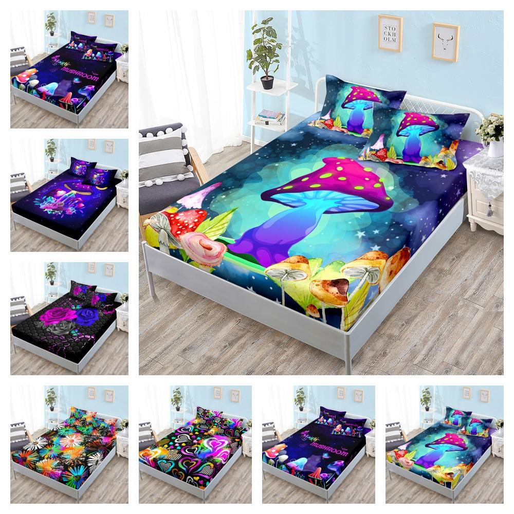 Plant Mushroom Mattress Kit Three-Piece Set, Bed Sheet All Inclusive, Bed Cover, Mattress Protective Cover