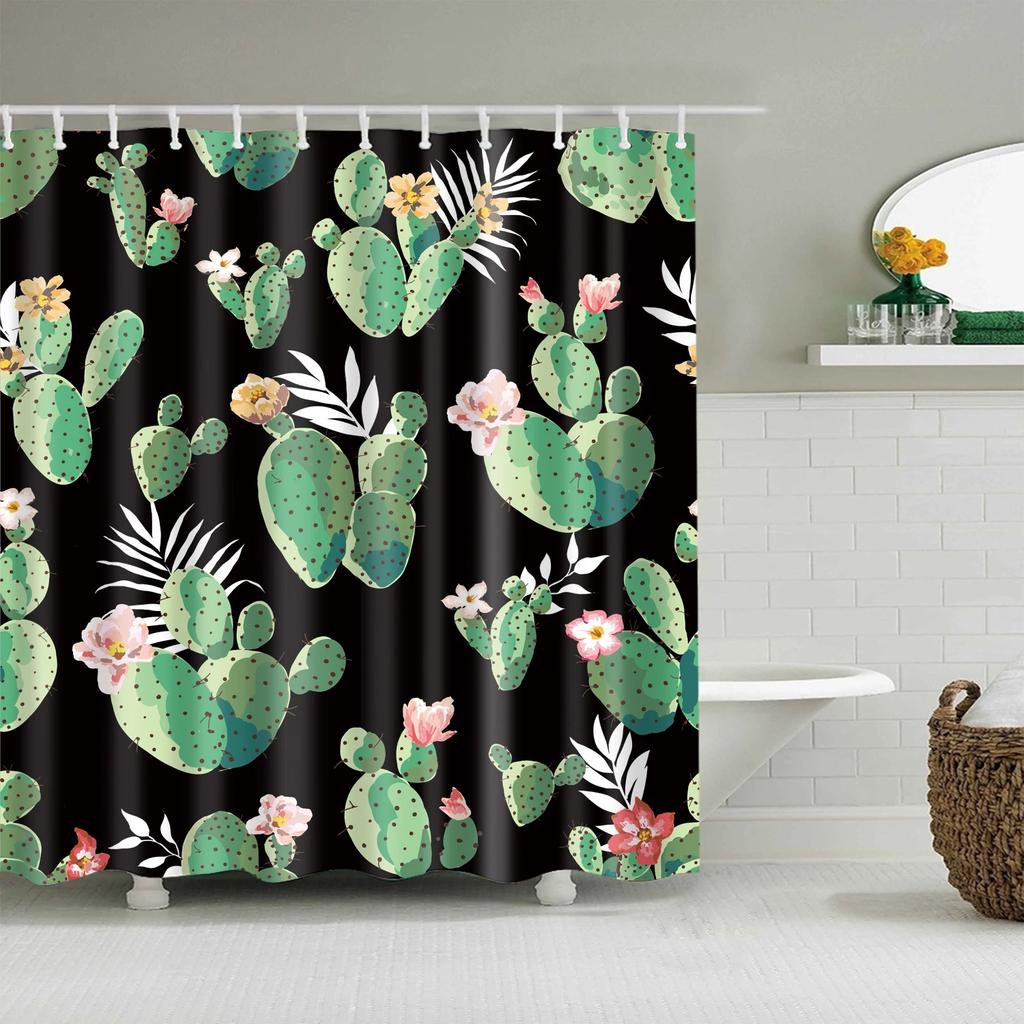 Watercolor Tropical Leaves Shower Curtain Waterproof Mildew Resistant Polyester Fabric With 12 Hooks Easy Installation For Bathr