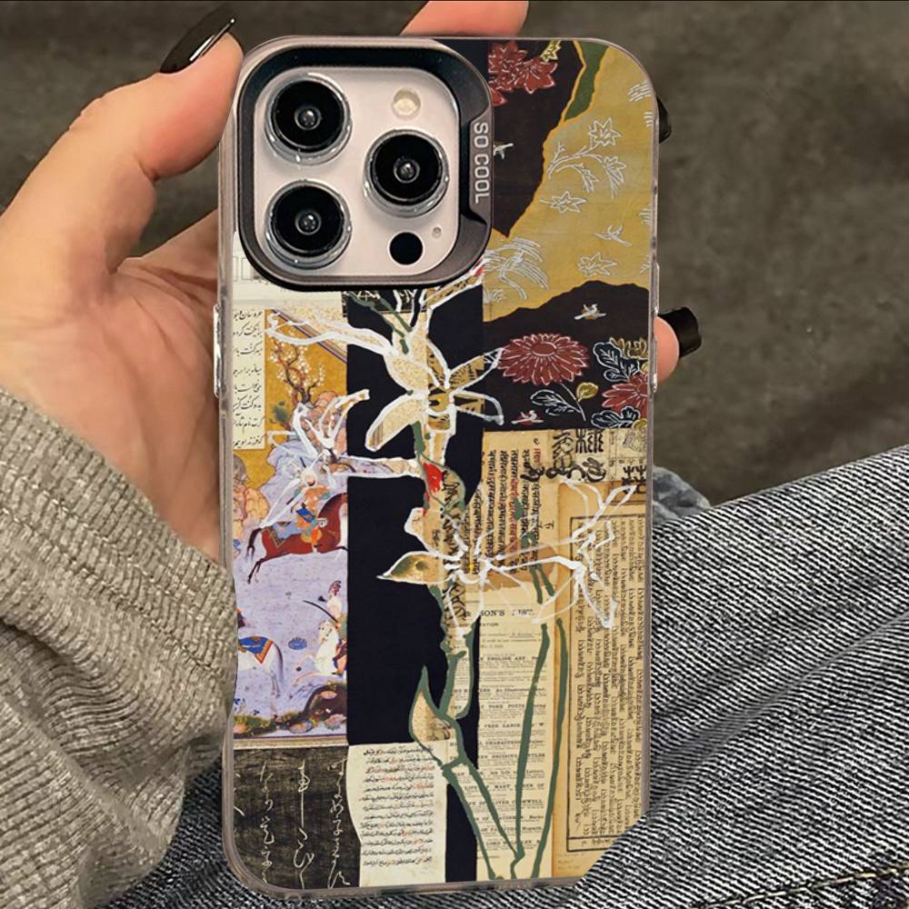

China Chic Mosaic Graffiti Green Rattan Phone Case For iPhone 17 16 15 14 13 12 11 XS XR X Pro Max Plus Colored Silver Cover iPhone 15 Plus