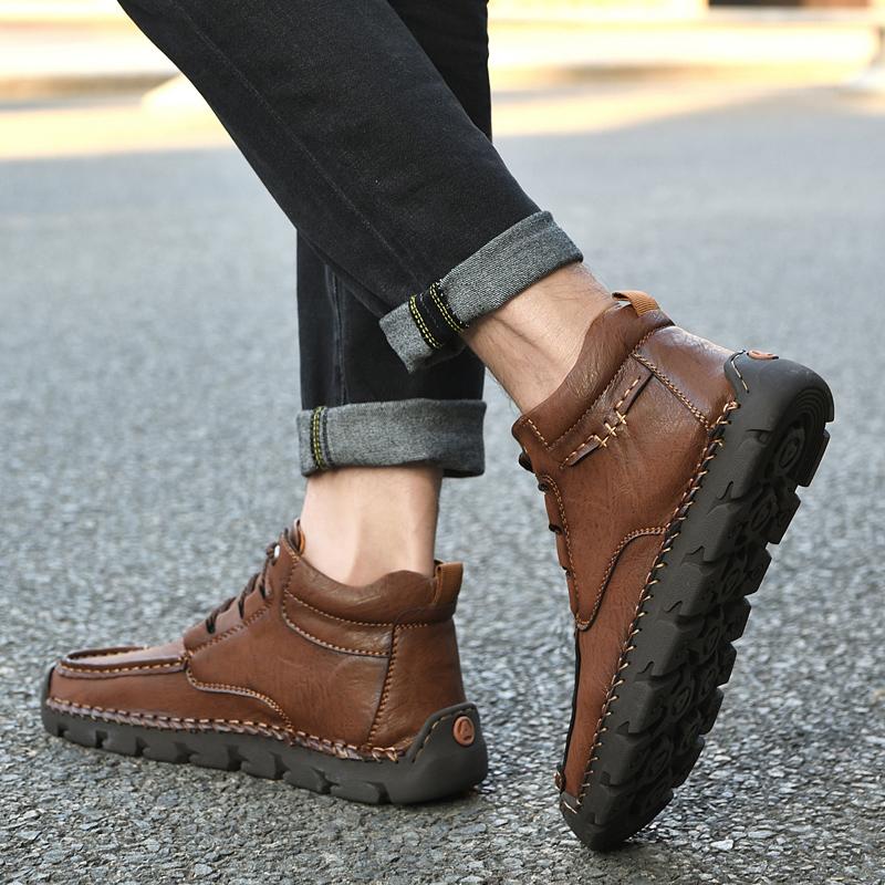 39-48 Men's Medium Top Casual Shoes Outdoor Leather Shoes Large Size Handmade Flat Shoes