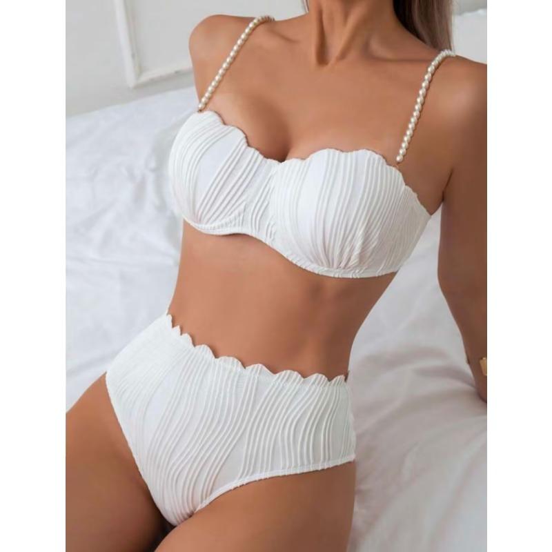 

New Solid Color Split Swimsuit European and American Sexy Three-point Swimsuit Shell Bikini Female European and American Style XL білий