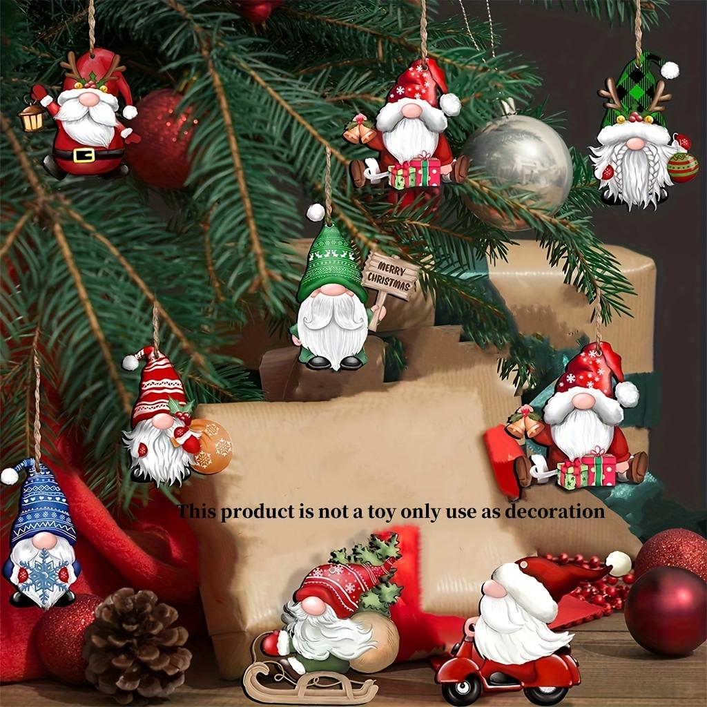 12pcs 24pcs Christmas Gnome Wooden Hanging Ornaments Christmas Tree Decor Gift Decor Gnome Santa Claus Doll Wooden Pendants