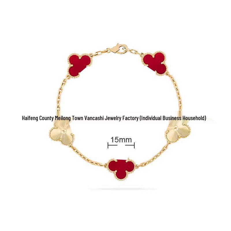 Bransoletka V Gold z Różowego Złota 18K z Koniczyną na Szczęście, Fioletowym Chalcedonem i Czerwonym Agatem dla Kobiet