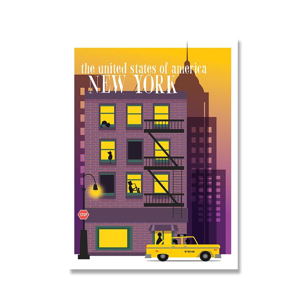 Slavné město Barevná krajina Cestovní plakát Nástěnný tisk New York Londýn Plátno Malba Kancelář Obývací Pokoj Ložnice Domácí Dekorace